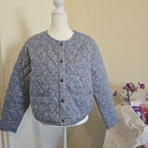 NWT Lucky Brand Cottagecore Blue Floral Quilted Cotton Jacket Size Small